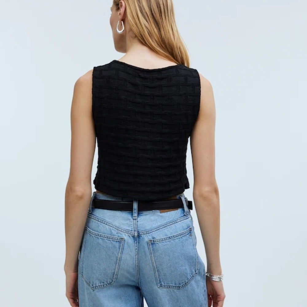 NWT Madewell Basketweave-Stitch Vest Black Textured Knit Tank Top Cropped Size M - Picture 4 of 14
